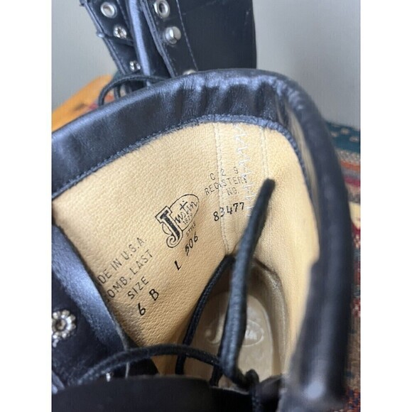 Vintage Justin Womens 6 B Black Kiltie Roper Leather Lace Up Western Boots - Picture 10 of 10